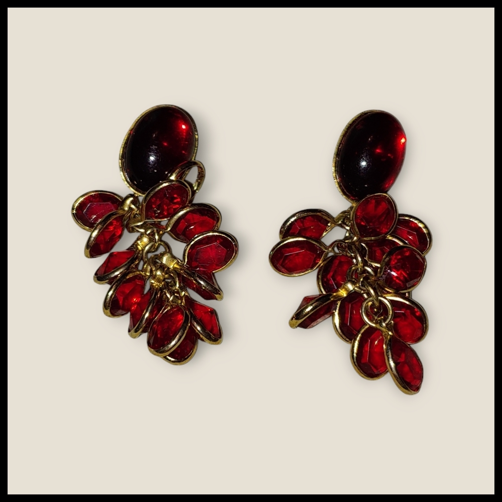 Elegant Red and Gold Bezel Chandelier Earrings - Picture 6 of 6